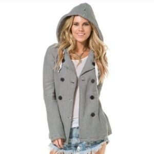 Roxy The Cuddle Hooded Jacket Striped Nautical Peacoat size XL